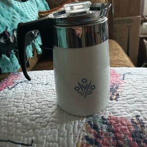 Corningware White Coffee percolator with Blue cornflower Design